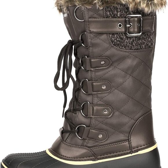 Women's DP Warm Faux Fur Lined Mid Calf Winter Snow Boots - Picture 2 of 7
